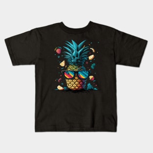 Funny Pineapple Gift Retro Vintage Funny Beach Summer Kids T-Shirt